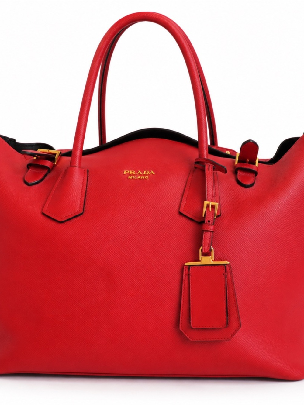Prada Red Saffiano Leather Tote with Gold Hardware